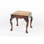 Property of a gentleman - a George I style stool with floral needlework drop-in seat on cabriole