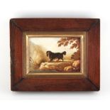Property of a gentleman - a 19th century painted porcelain rectangular plaque depicting a spaniel in