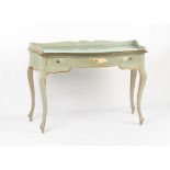 Property of a deceased estate - a duck egg green painted serpentine fronted side table with three