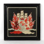 Property of a gentleman - Royal Navy interest - a 19th century silkwork military naval coat of arms,
