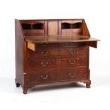 Property of a lady - an 18th century George III oak & mahogany banded fall-front bureau, with fitted