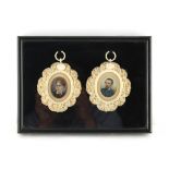 A pair of late 19th century carved ivory framed portrait miniatures depicting a lady and