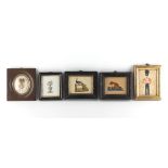 Property of a gentleman - a group of five small pictures including two Victorian embossed paper