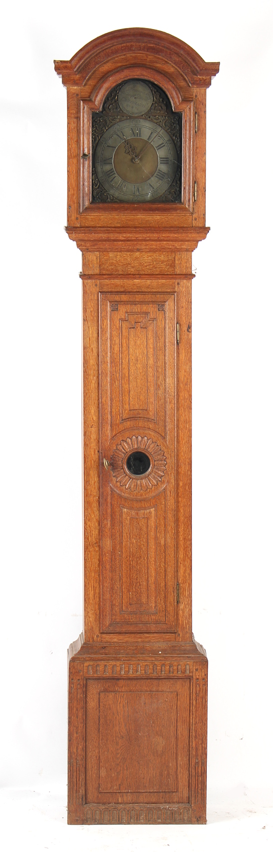 Property of a lady - a Dutch oak cased 30-hour longcase clock, striking on a bell, the arched