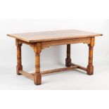 Property of a lady - an oak refectory table with cleated three-plank top on turned legs united by '