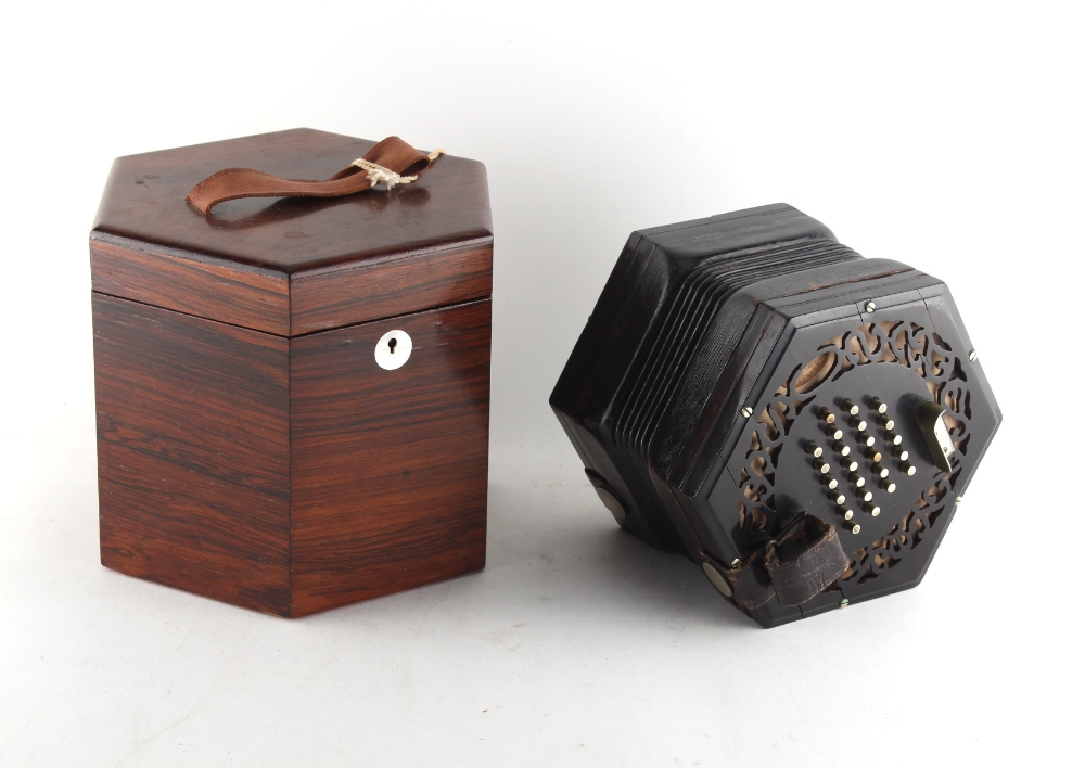 Property of a gentleman - a Wheatstone 48-button concertina, minor losses to fretwork, working