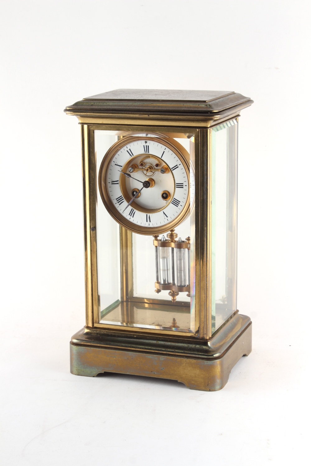 Property of a deceased estate - a late 19th century French brass four glass mantel clock, the