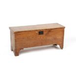 An 18th century elm six-plank coffer or sword chest, with thumbnail mouldings & incised crescent