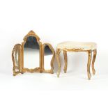 Property of a deceased estate - a Louis XV style giltwood stool; together with a giltwood triptych