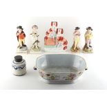 Property of a lady - a group of seven English pottery items, late 18th to mid 19th century,