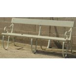 Property of a gentleman - a grey painted wrought iron & slatted wood garden bench, 72.5ins. (