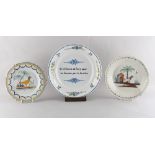 Property of a gentleman - three French faience plates, 18th / 19th century, including one painted