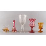 Property of a lady - five 19th century overlaid glass items including a Bohemian amber overlaid