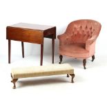 Property of a gentleman - a late Victorian walnut & pink draylon button upholstered tub armchair