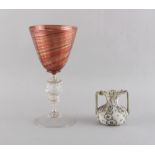 Property of a lady - a Facon de Venise style goblet with aventurine decorated bowl & folded foot,