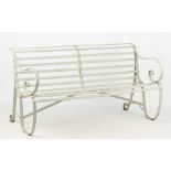 Property of a gentleman - a grey painted wrought iron garden bench, 60.5ins. (153.5cms.) long.