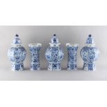 Property of a gentleman - a Dutch Delft blue & white five piece garniture, 18th / 19th century, each