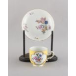 Property of a lady - a late 18th century Meissen yellow ground cup & saucer, painted with floral