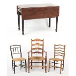 Property of a gentleman - three rush or string seated chairs, late 19th / early 20th century;