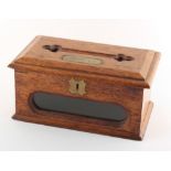 Property of a lady - an Edwardian oak letter box with inset brass plaque engraved 'Letters', with