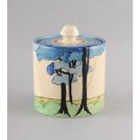 Property of a deceased estate - a Clarice Cliff Blue Firs pattern jam pot & cover, the cover