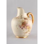 Property of a deceased estate - a late Victorian Royal Worcester floral painted blush ivory jug,