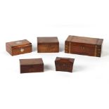 Property of a deceased estate - five assorted 19th century boxes including a Victorian walnut &