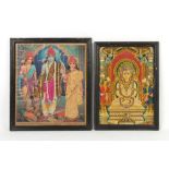 Property of a gentleman - two similar 1930's Indian lithographs with applied sequins, in similar