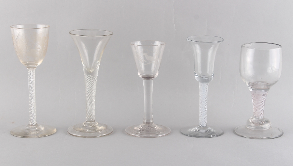 Property of a deceased estate - five assorted drinking glasses, circa 1770 & later, comprising a