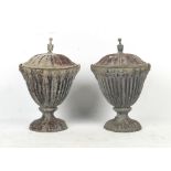 Property of a gentleman - a pair of neo-classical lead garden urns & covers, each approximately 19.