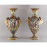 Property of a deceased estate - a pair of late 19th century Continental majolica vases,