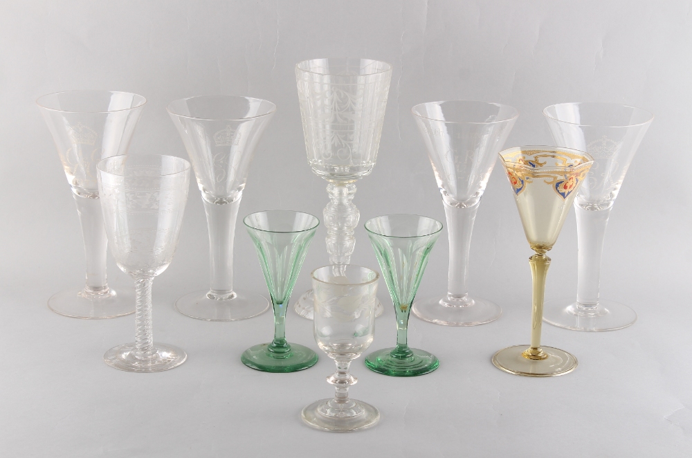 Property of a deceased estate - ten assorted drinking glasses including a large Bohemian engraved