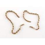 Property of a deceased estate - a pair of 9ct gold rope chain bracelets, approximately 8.8 grams