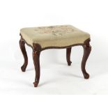 Property of a deceased estate - a Victorian walnut & floral needlework upholstered stool, with