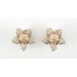 Property of a deceased estate - a pair of 14ct white & yellow gold diamond flowerhead cluster earrin