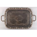Property of a gentleman - a Victorian Old Sheffield Plate two handled tray, 29.5ins. (75cms.) across
