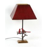 Property of a deceased estate - a modern painted metal table lamp with two perched birds, 21.