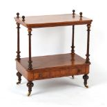 Property of a deceased estate - a Victorian walnut two-tier whatnot, with drawer, 23.25ins. (59cms.)