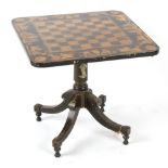 Property of a lady - an early 19th century pen work decorated chess or games table, the column