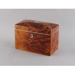 Property of a deceased estate - a 19th century tortoiseshell tea caddy, 6.3ins. (16cms.) wide.