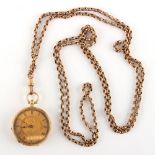 Property of a deceased estate - an 18ct gold fob watch, on long 9ct gold guard chain, the guard