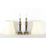 Property of a deceased estate - a pair of ormolu & verde antico marble table lamps with shades, 21.