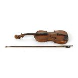 Property of a deceased estate - a violin with bow, very fragmentary paper label to inside '...