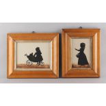 Property of a gentleman - two Victorian silhouettes depicting girls, both with 'bronzing', both in