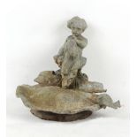 Property of a deceased estate - a lead garden bird-bath, split to shell, 17.25ins. (44cms.) across.