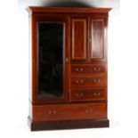 Property of a deceased estate - an Edwardian mahogany & satinwood banded combination wardrobe,