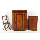 Property of a gentleman - a George III oak & mahogany corner wall cabinet, 37ins. (94cms.) high;