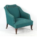 Property of a deceased estate - a late Victorian walnut & later blue upholstered armchair, with