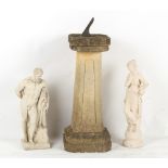 Property of a deceased estate - a sundial on weathered reconstituted stone plinth, 38ins. (97cms.)