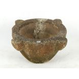 Property of a deceased estate - a well weathered 19th century marble mortar, 18ins. (46cms.)